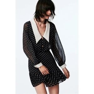 Zara Black Polka Dot Mini Dress with Cream Collar
